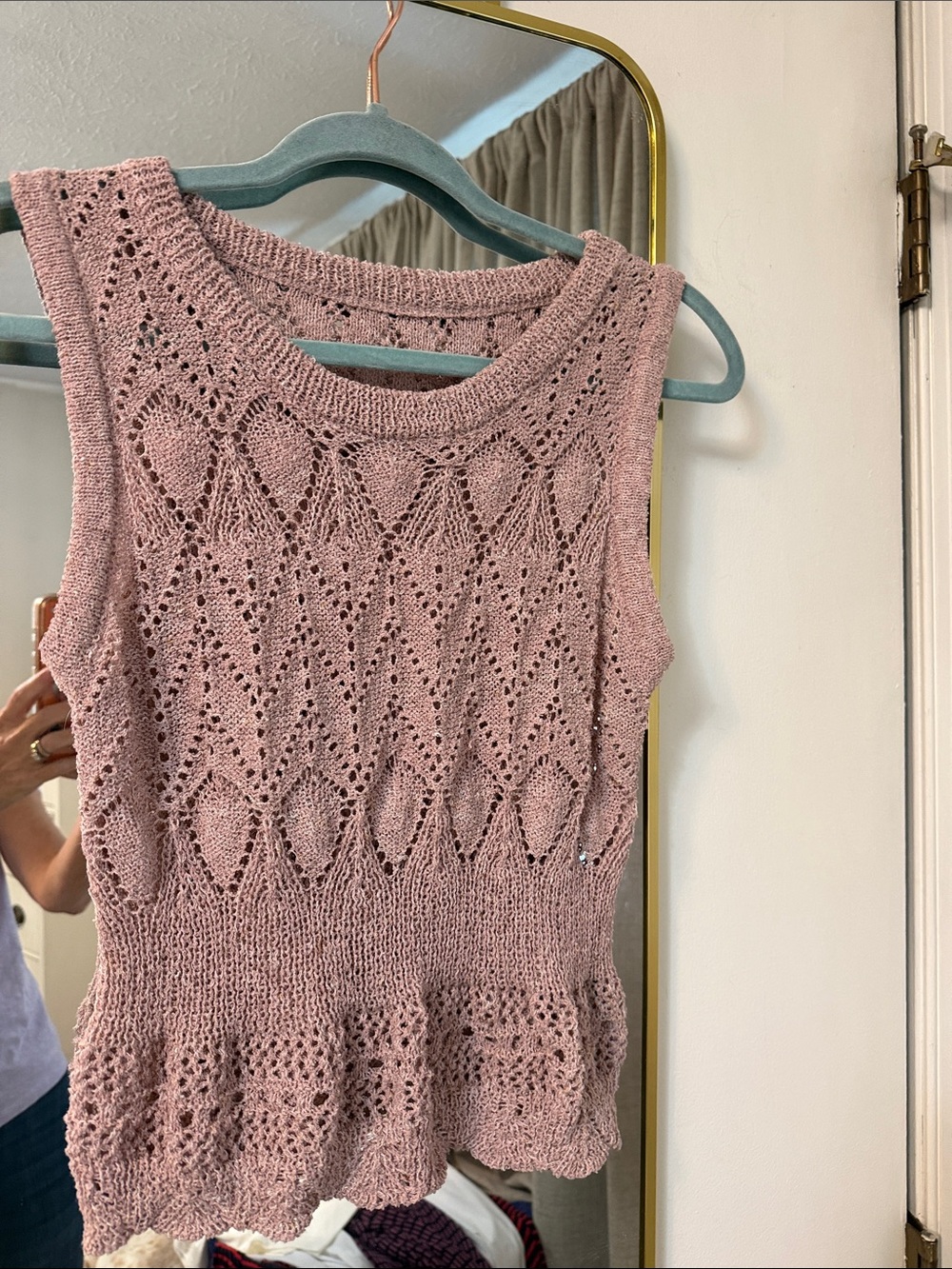 Sleeveless Openwork Knit Tank Sweater - Dusty Mauve